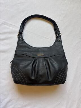 90s Reflections Black leather purse with white stitching